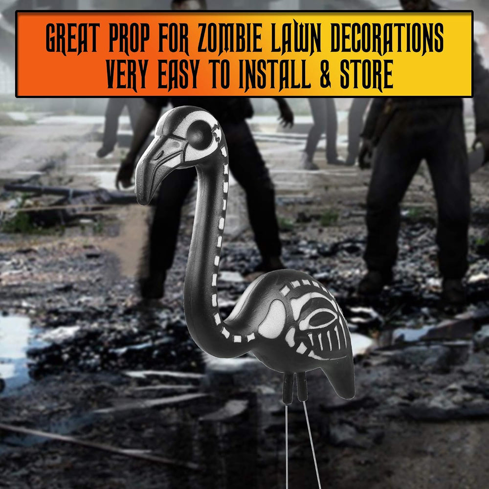 Zombie Skeleton Flamingo Yard Ornaments - Lawn Decor With Stakes 2 Pk