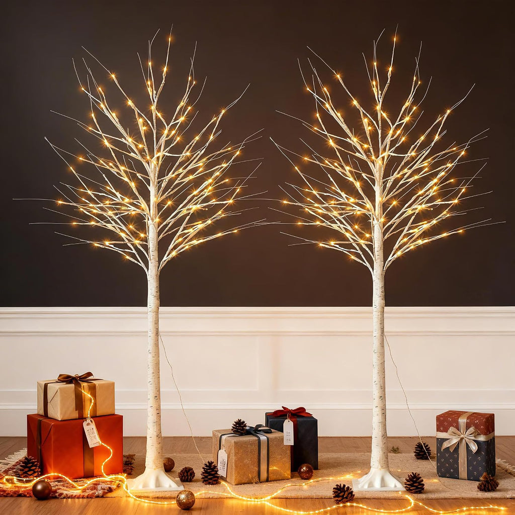 6FT White Birch Tree with Lights,Lighted Birch Tree for Holiday Decor,2PCS