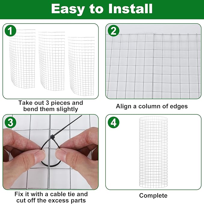 winemana 12 Set Garden Plant Protector Cage, 24x12 in Metal Wire Protectors for Plants, Protection Cages with Stakes & Nylon Ties, Animals Barrier to Keep Rabbit & Chicken Away from Flower Vegetables (36 Pcs)