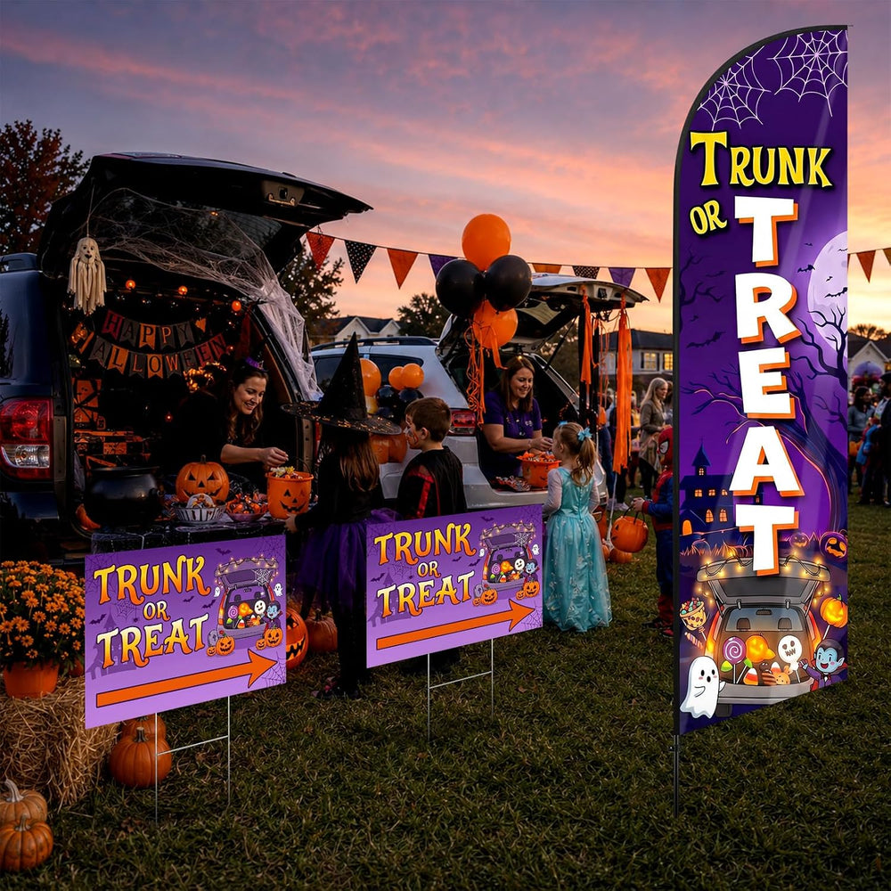 3 Pcs Halloween Trunk or Treat Swooper Feather Flag Banner Yard Sign