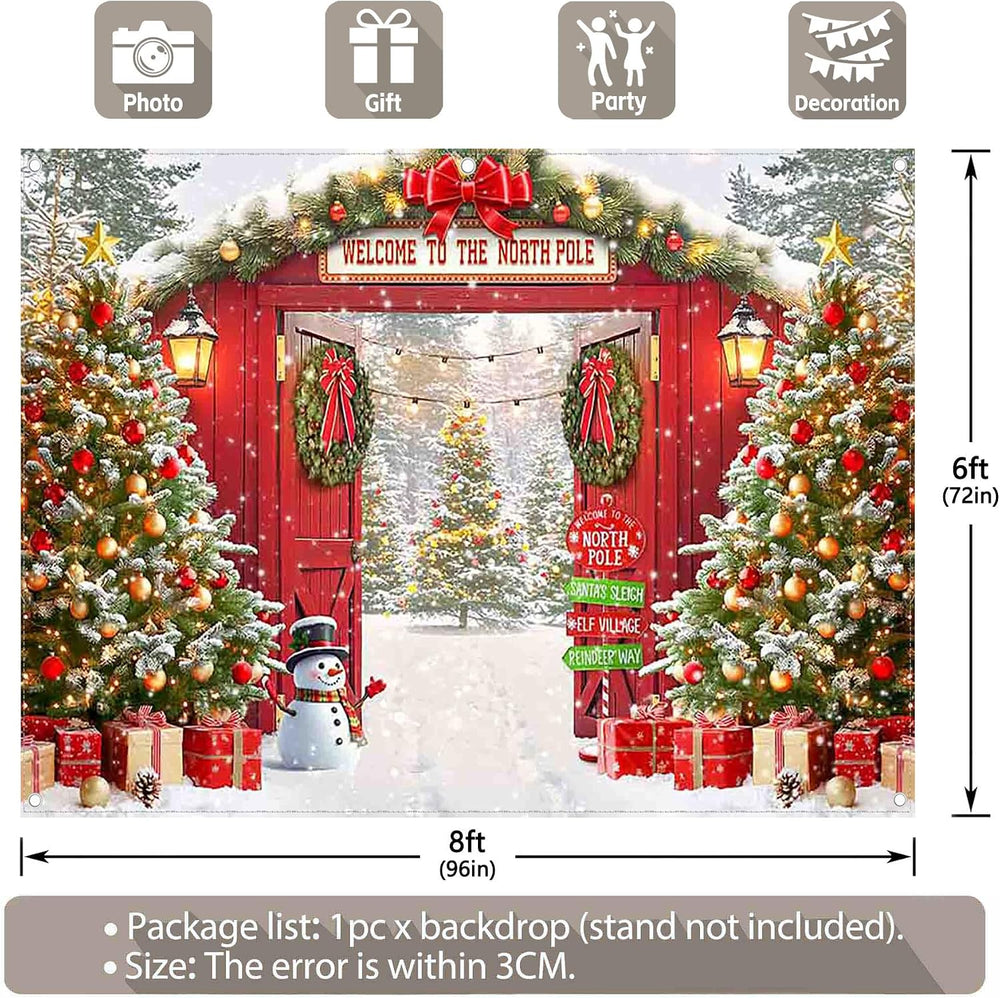 8x6ft Fabric Christmas Snowy Scene North Pole Photography Backdrop
