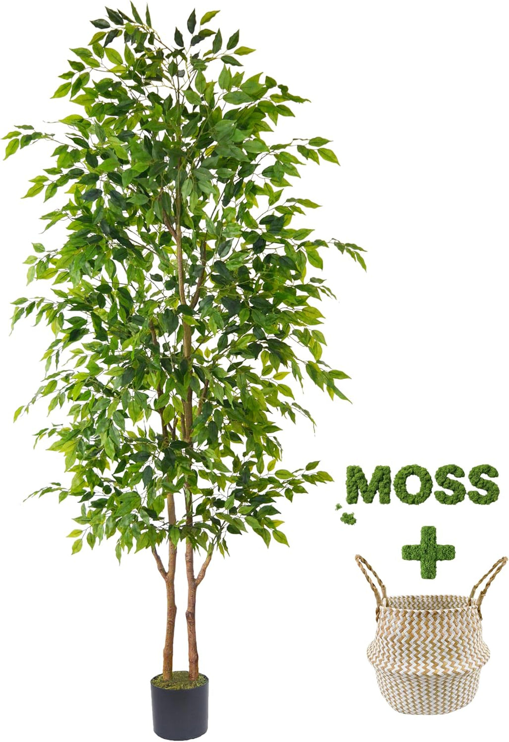 Warmplants Artificial Ficus Tree 8ft Fake Floor Plant with Woven Basket
