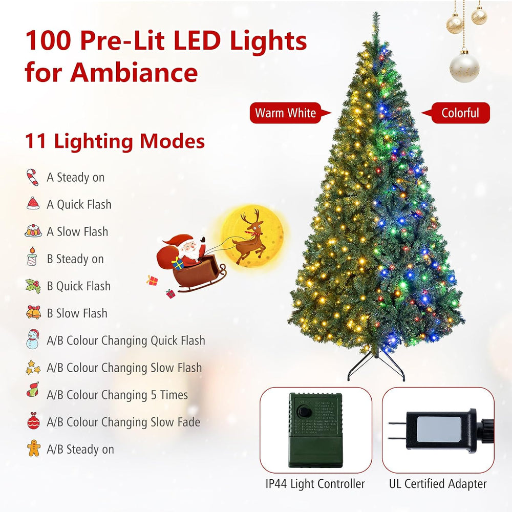 Goplus 4ft Pre-Lit Artificial Christmas Tree with 100 Lights, 11 Light-Mode