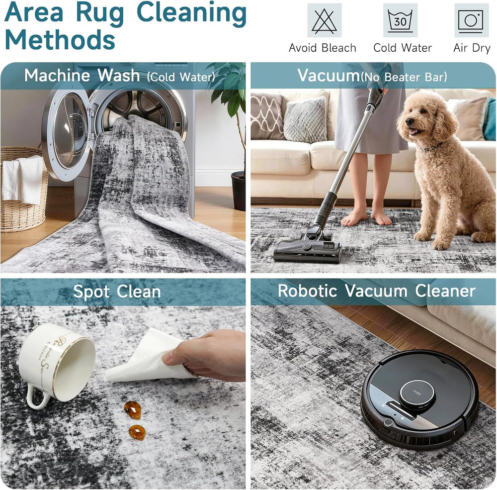 5x10 Rug for Living Room: Non-Slip Washable Hallway Runner Rug Black