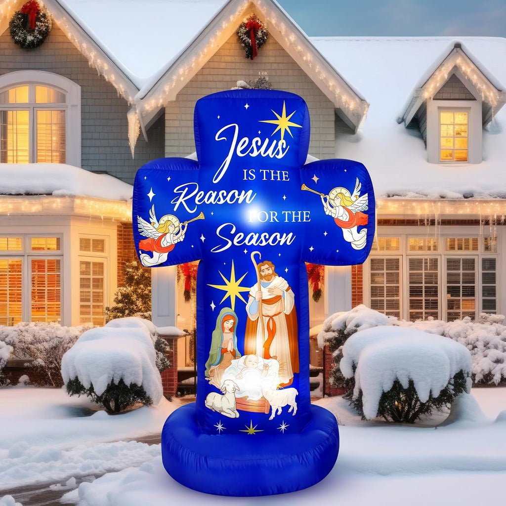 civaner 6ft outdoor christmas inflatable nativity scene built, side view