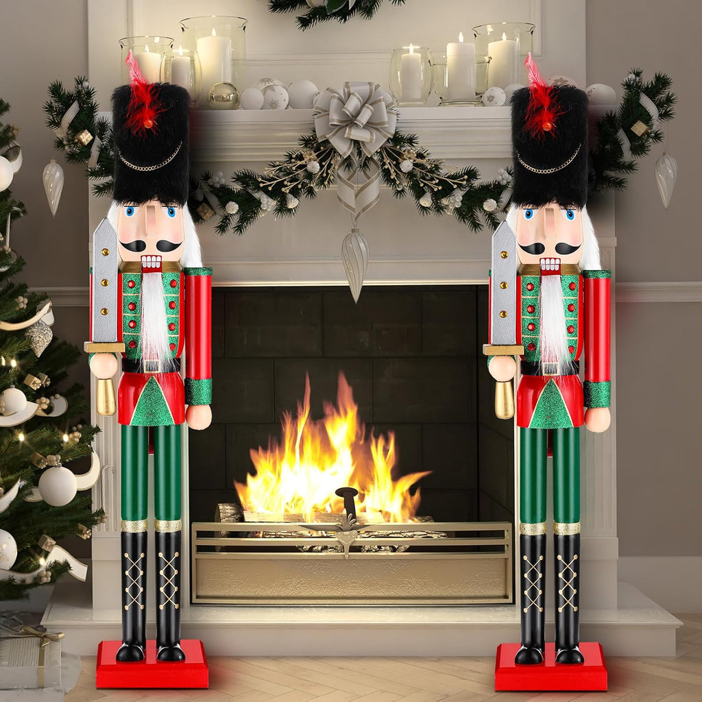 thyle 2 pcs 32 inch christmas wooden nutcracker shown in use
