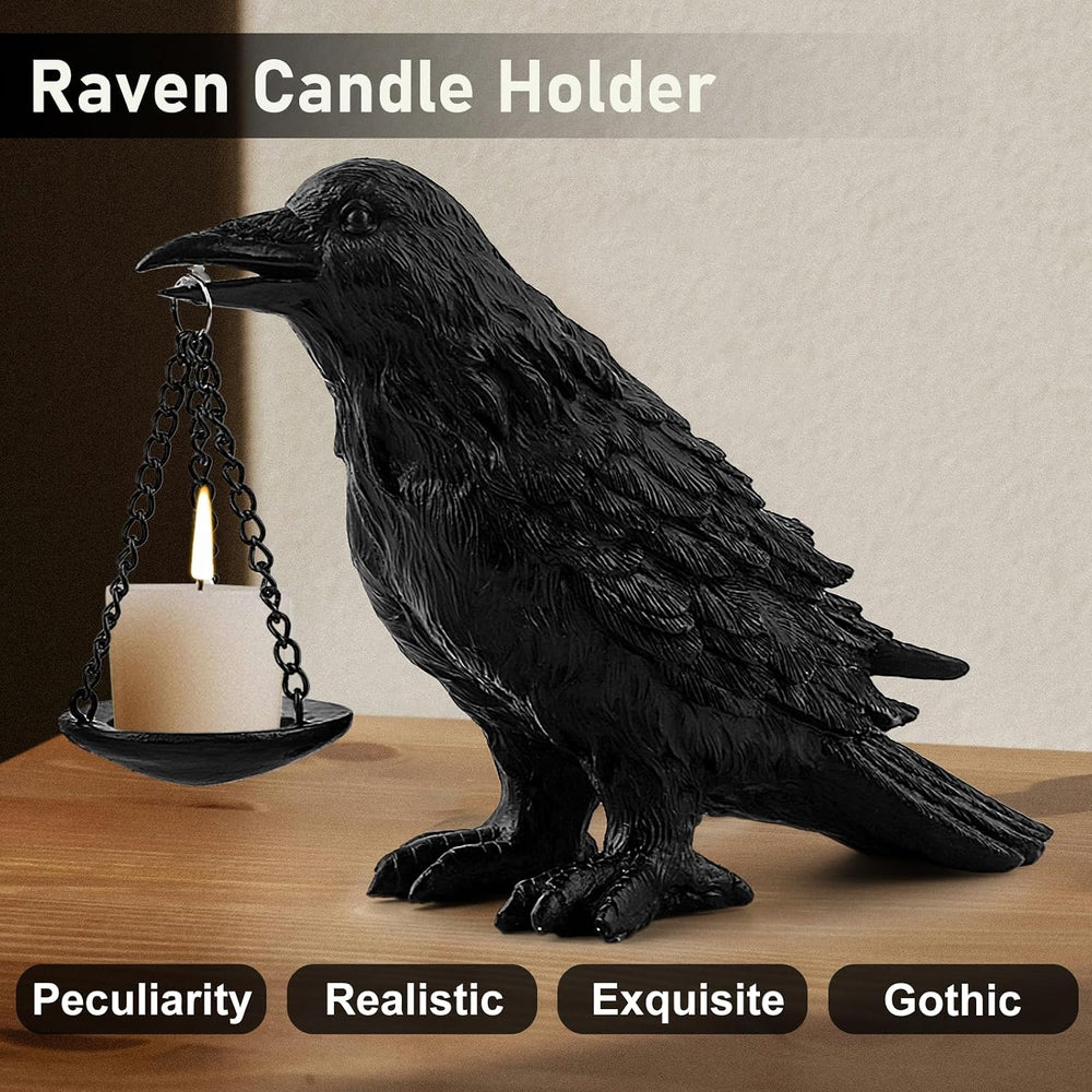 Gothic Crow Lamp with Tealight Candle Holder Resin Raven Decor Statue Gothic ...