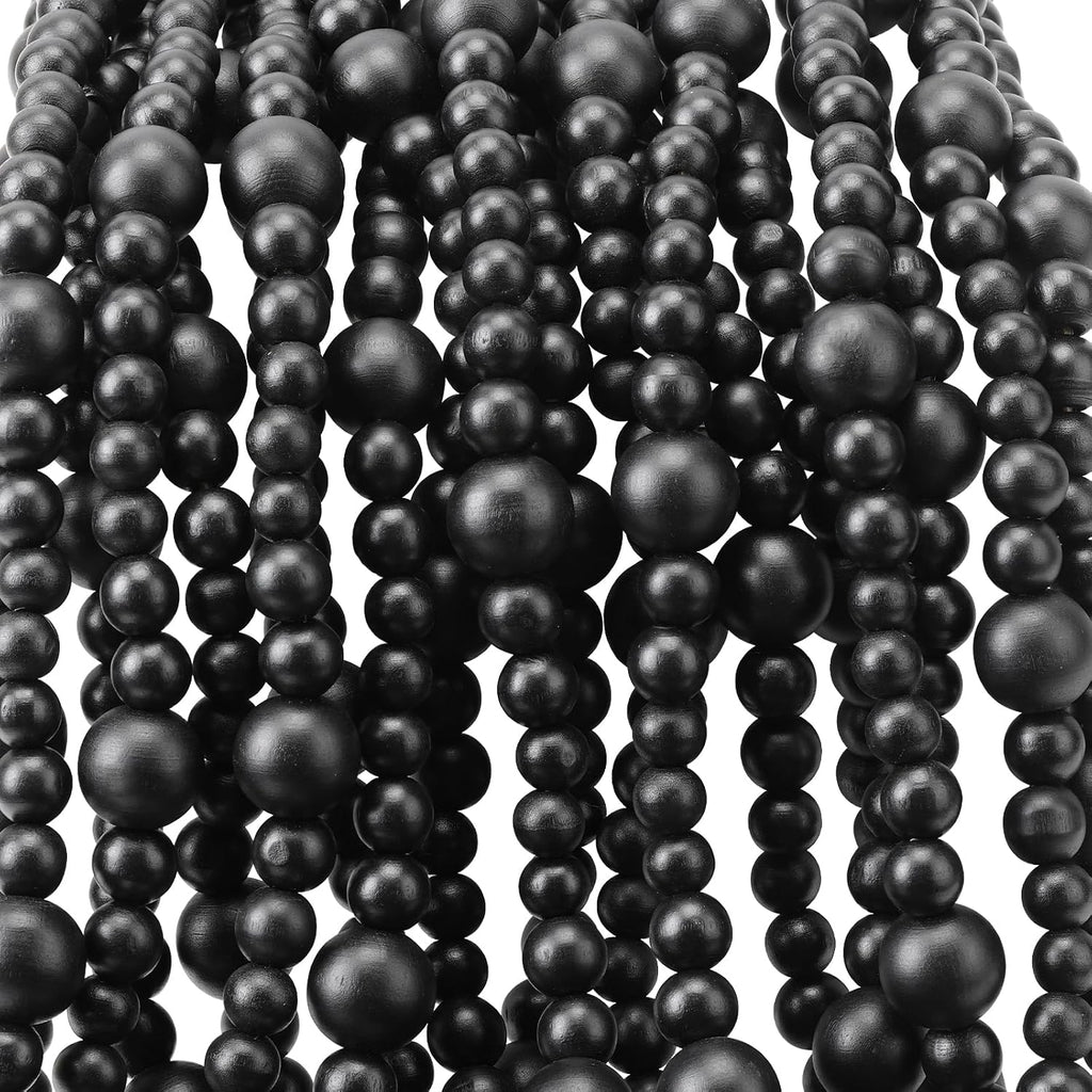 48Ft Christmas Wood Bead Garland Rustic Holiday Decor for Tree (Black)