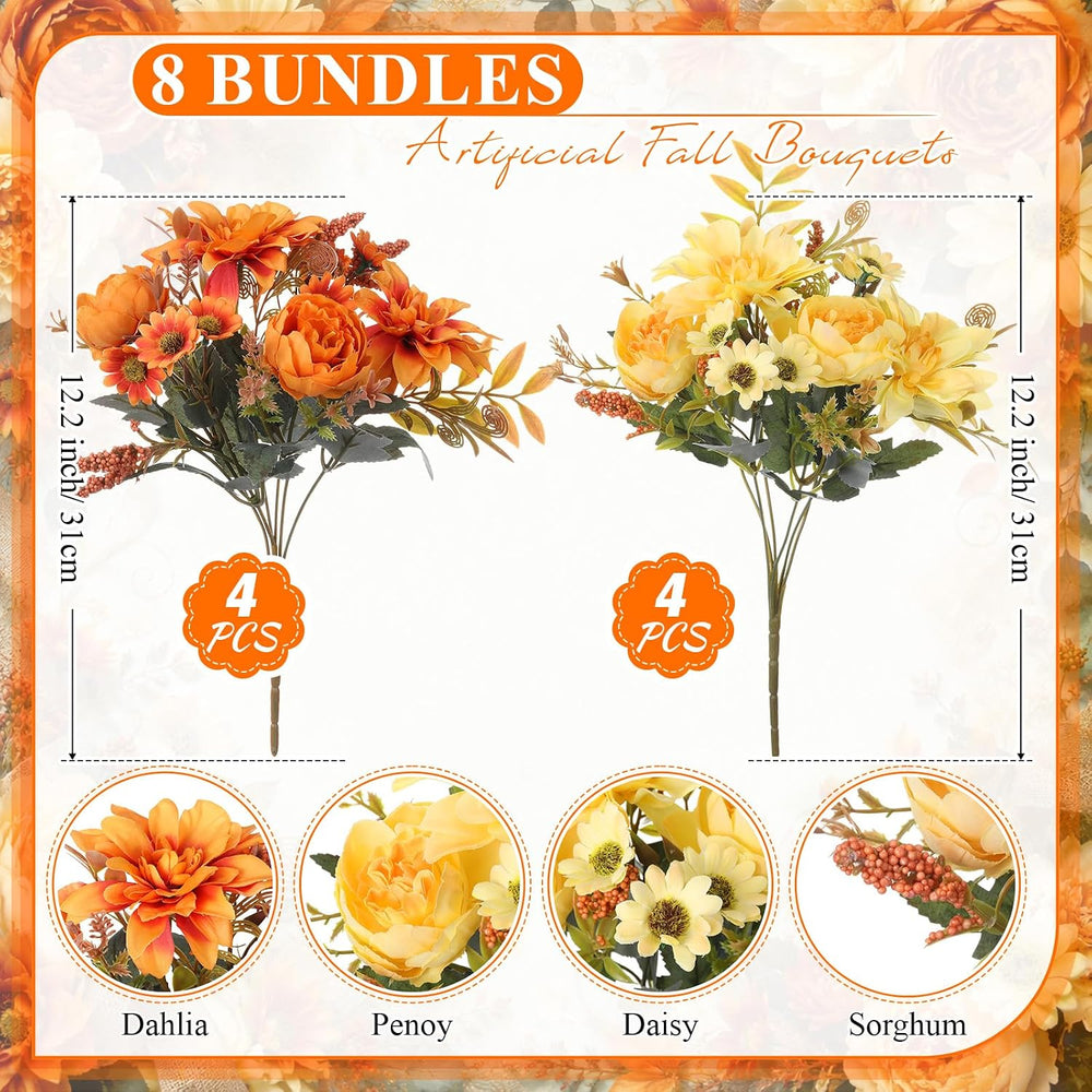 8 Bundles Fall Artificial Flowers Bouquet