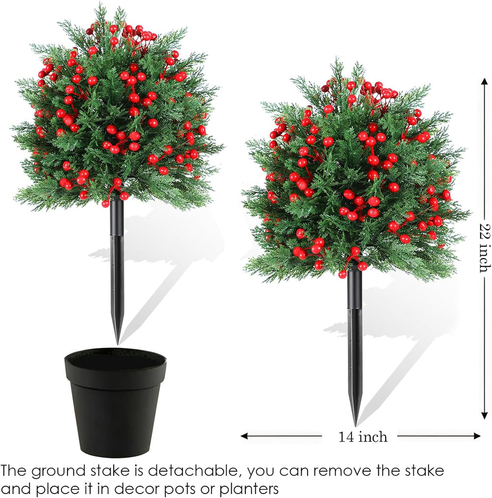 Artificial Christmas Flower Faux Norfolk Pine Berry Topiary Ball with Stake