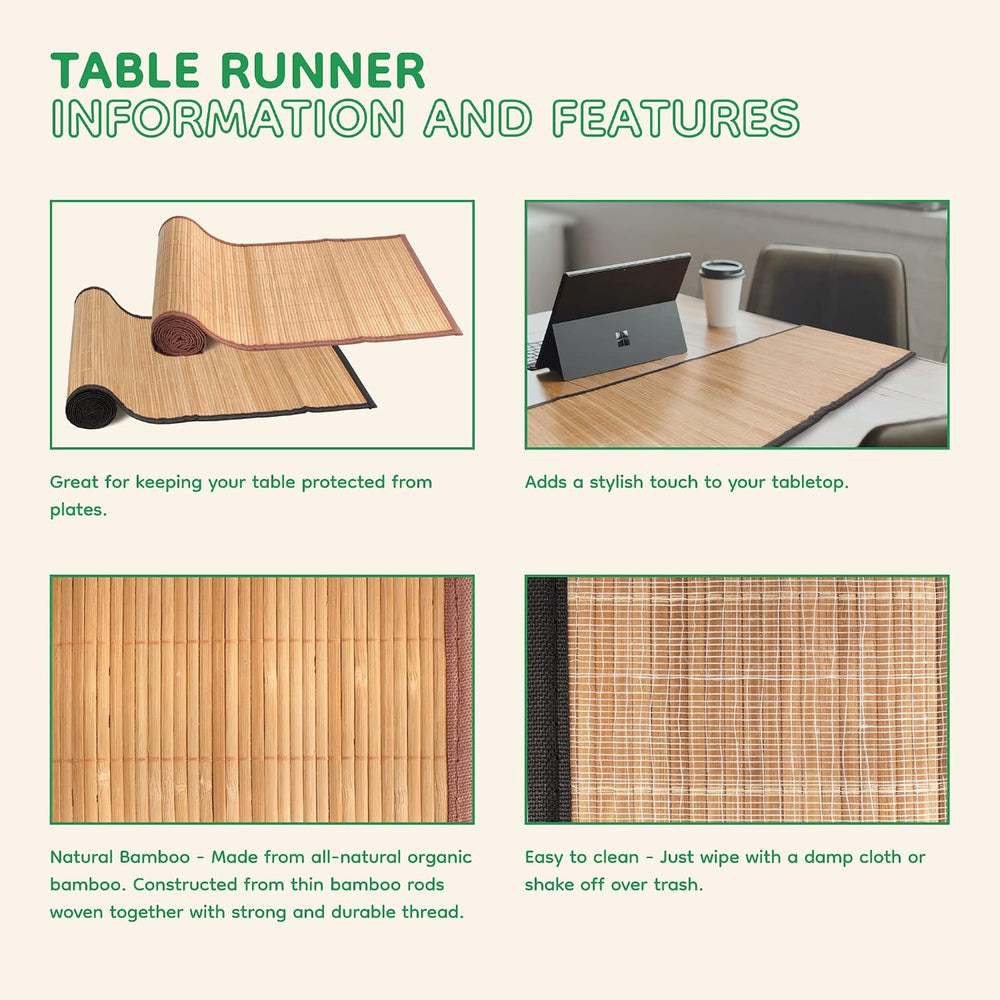 BambooMN Bamboo Table Runner, Brown w/ Brown Border - 2 Piece