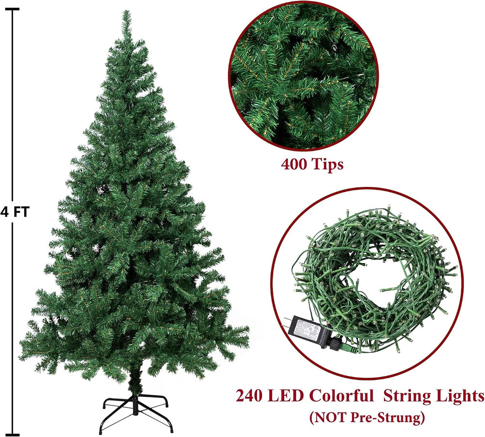 Sunnyglade 4Ft Premium Artificial Christmas Tree with 240 LED Multicolor