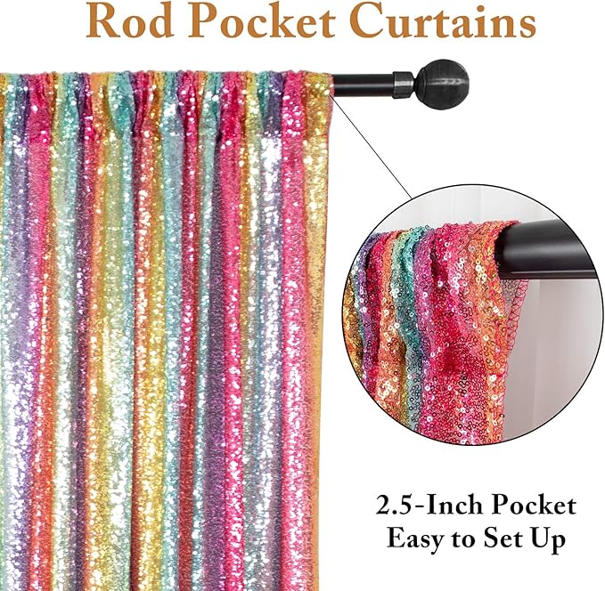 ShinyBeauty Sequin Backdrop Rainbow 10FTx10FT Fabric Curtain Shimmer Wall Backdrops for Photography Event Birthday Party Decor Backgrounds
