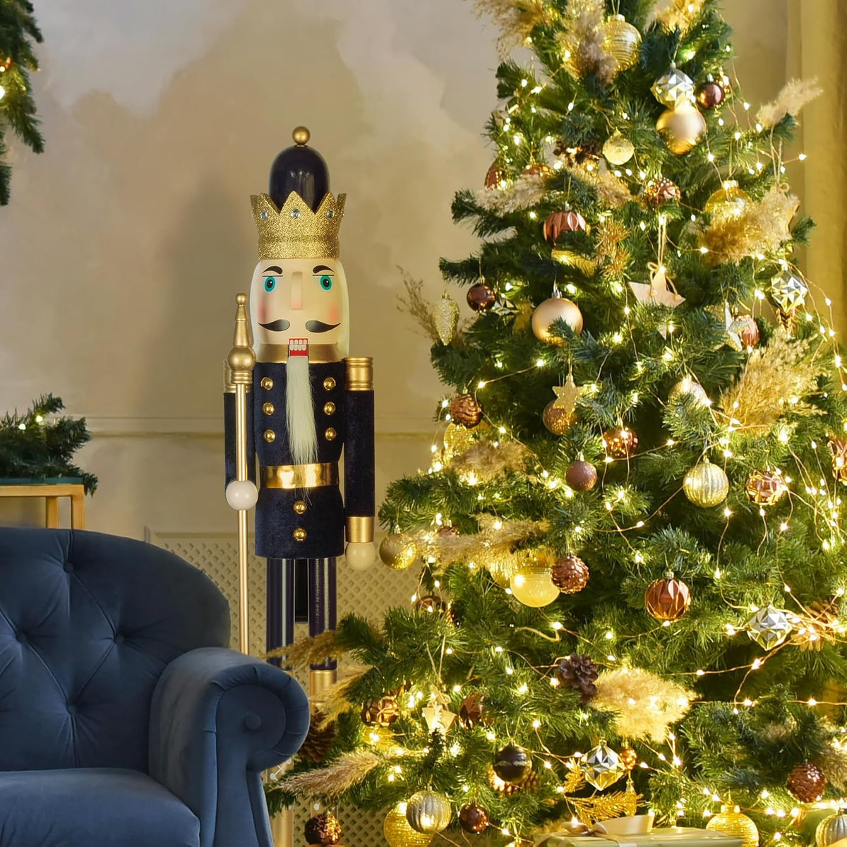 ki store 4ft christmas nutcracker wooden blue king, side view
