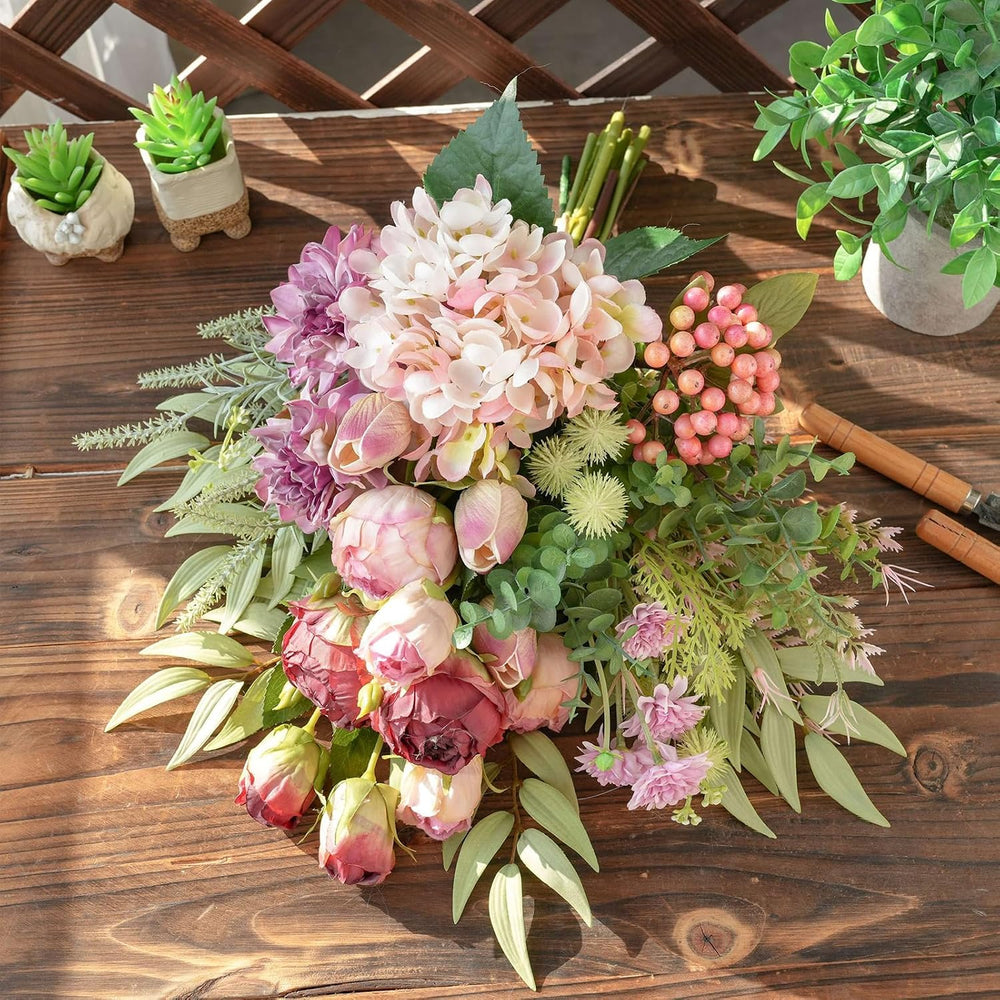 18-inch Artificial Fake Flowers Silk Flower Arrangements Faux Bouquets with R...