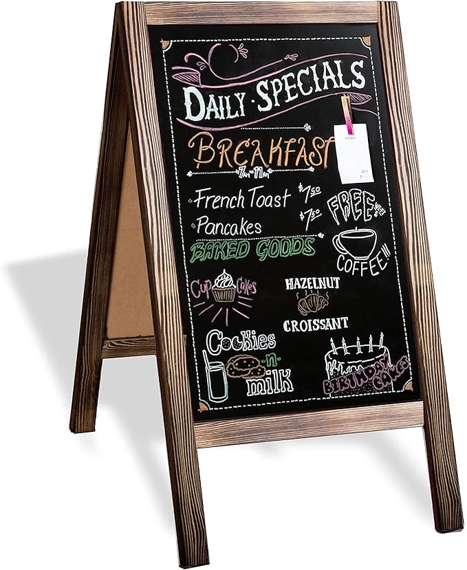 Ilyapa Wooden Sandwich Board Signs Outdoor A Frame Chalkboard Sign with Eraser & Chalk - Magnetic Sidewalk Sign 20x40 - Chalkboard Easel for Restaurant, Business or Wedding