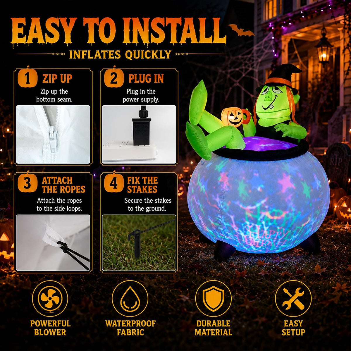 5 ft halloween inflatables outdoor decoration, led outdoor showing dimensions