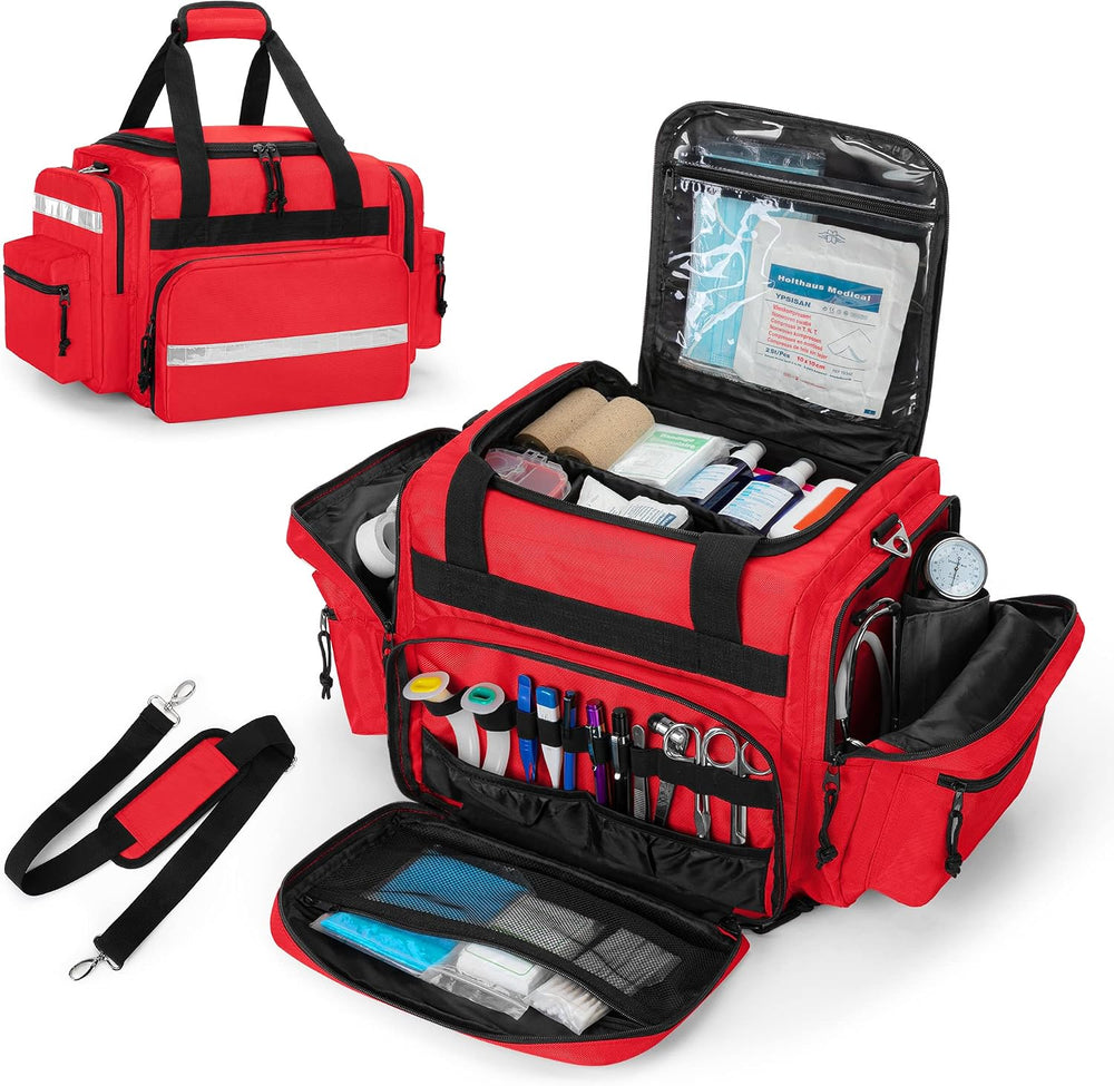 Damero Professional Medical Bag Empty, First Responder Trauma Bag, Red
