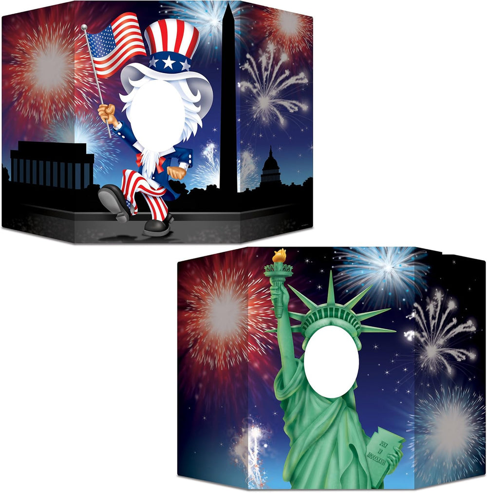Beistle Reversible Patriotic Photo Booth Props, 37” x 25”, 2 Pack – Statue of...