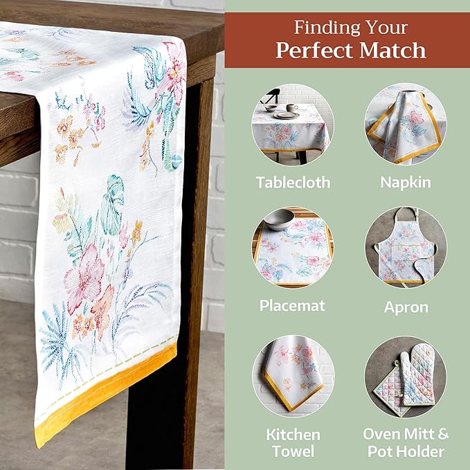 Maison d' Hermine Table Runner 100% Cotton Single Layer Table Runners 108 inches Long Decorative for Home Kitchen Dining Party Wedding Bridal Shower Spring Summer (Paradise Island, 14.50" x 108")