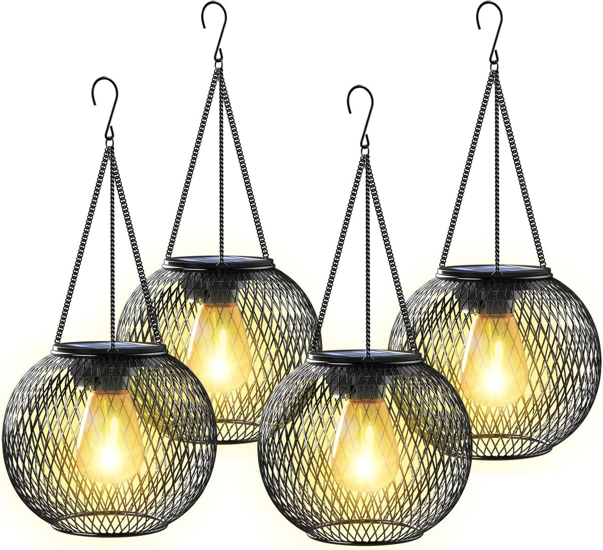 Solar Lantern Outdoor Waterproof,Hanging Solar Lights,4 Pack,Black