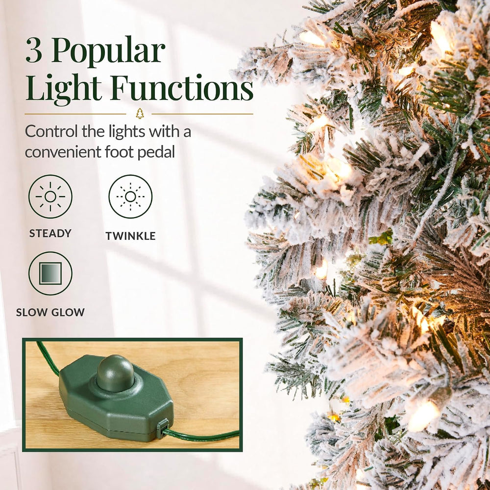 Best Choice Products 7.5ft Flocked Pencil Christmas Tree w/Twinkling LEDs, Pr...