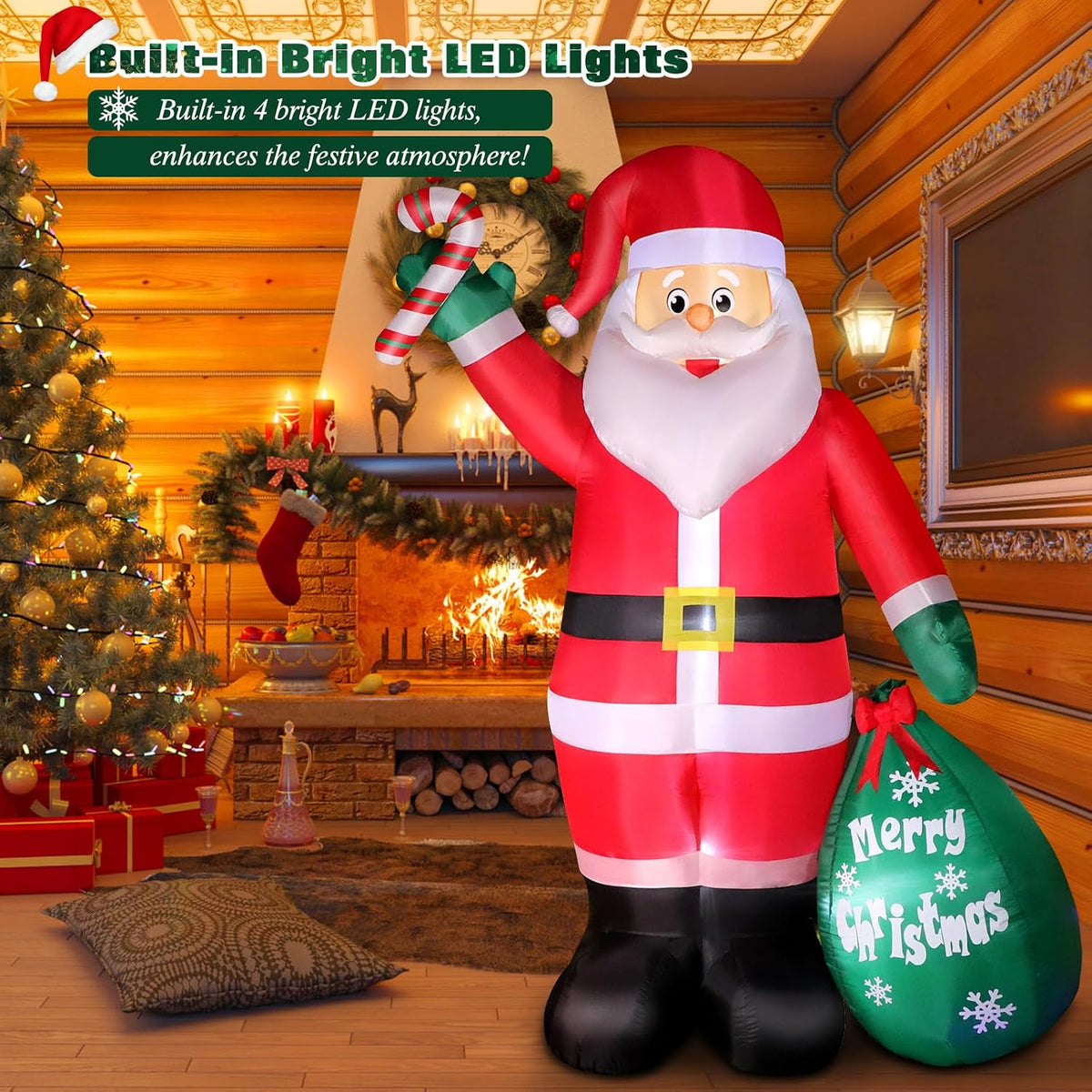8 ft christmas inflatable santa claus with candy, close-up detail