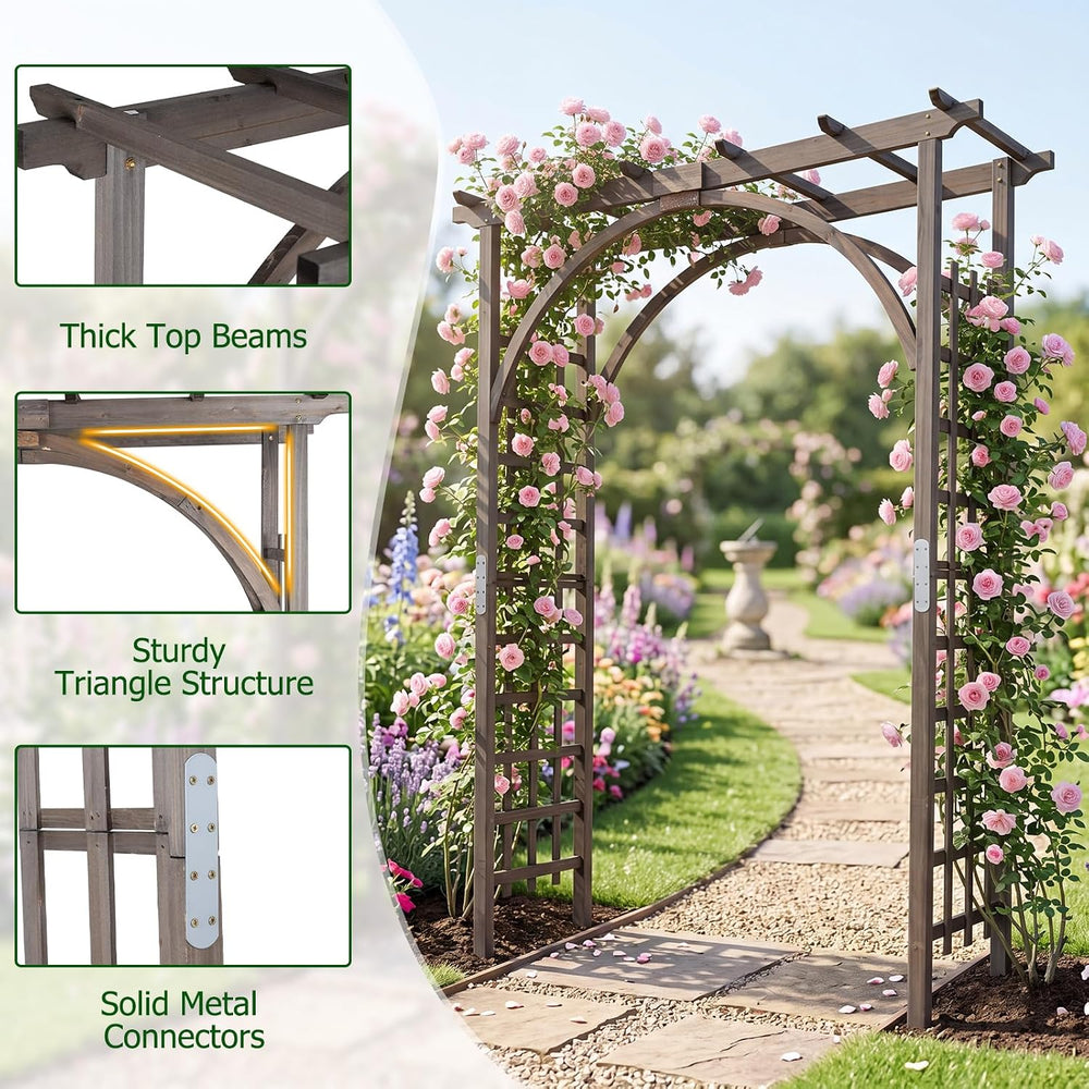 Giantex 85" Wooden Garden Arch Trellis, Wood Flat Top Garden Arbor