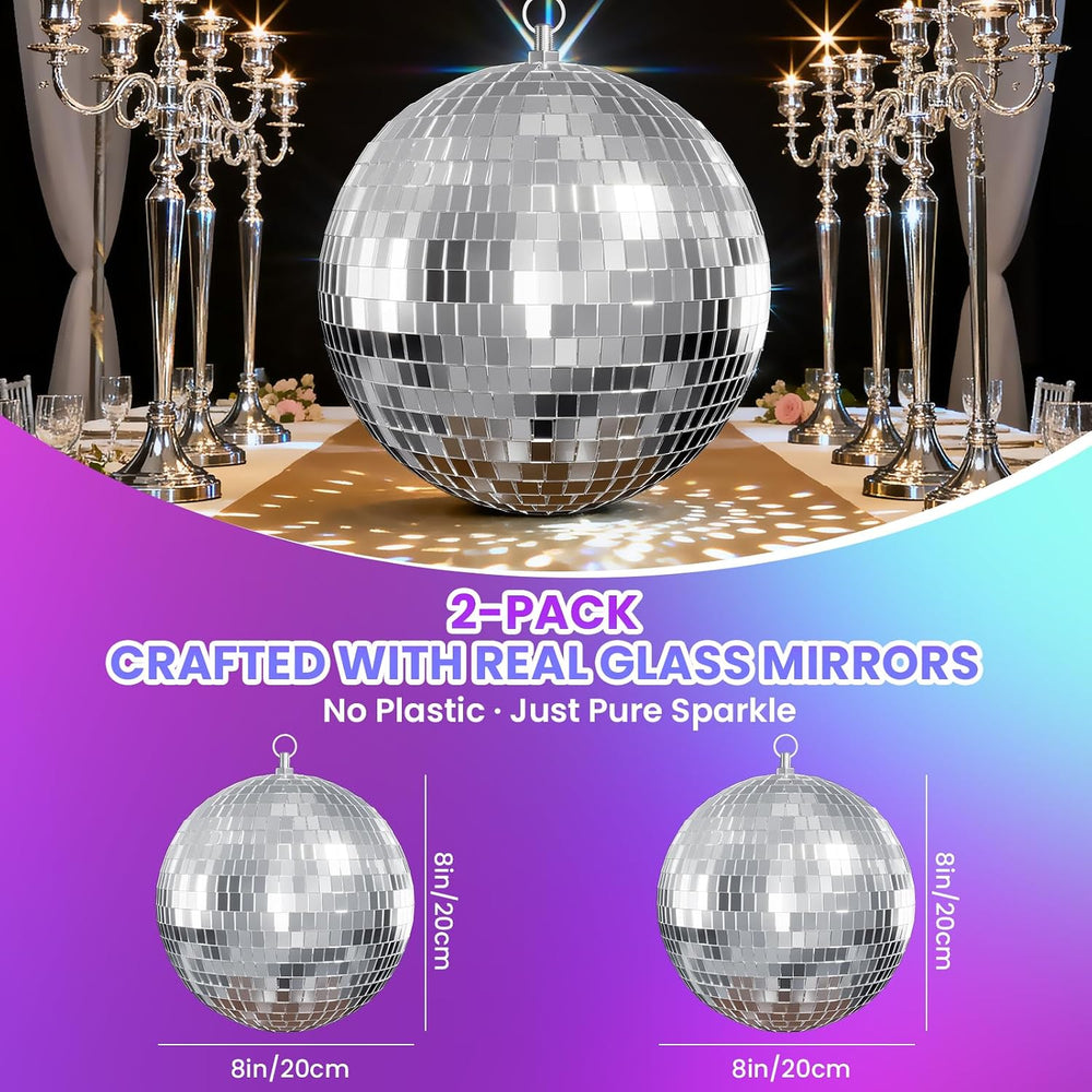 Youdepot 8-Inch Silver Disco Ball Mirror Ball 2-Pack