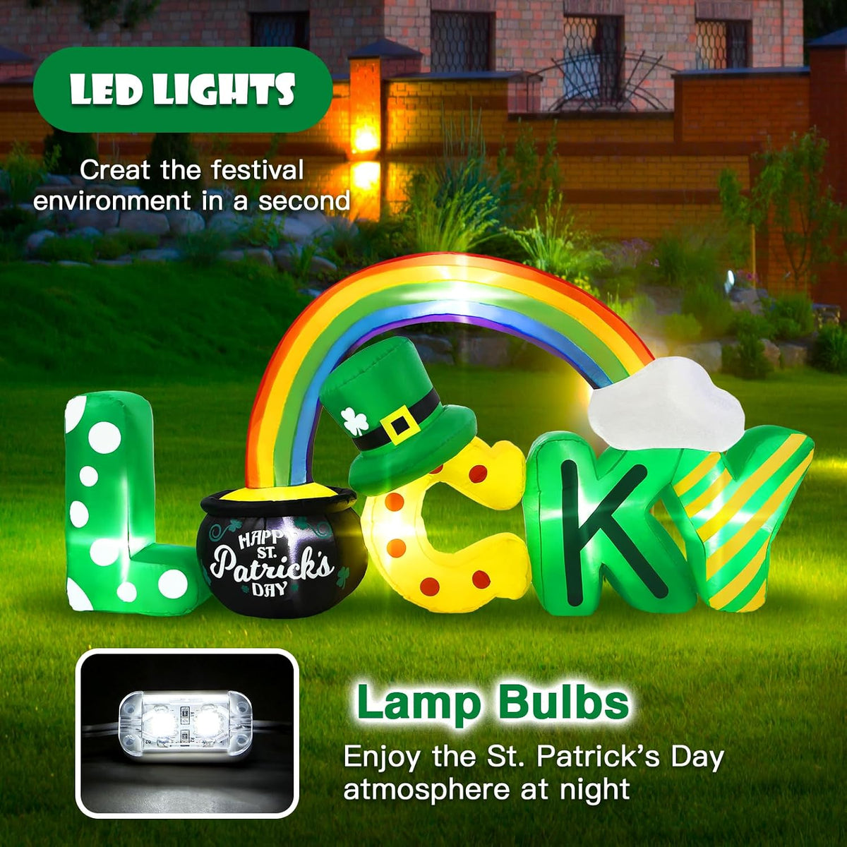 7ft long st. patrick's day inflatables outdoor decoration showing dimensions