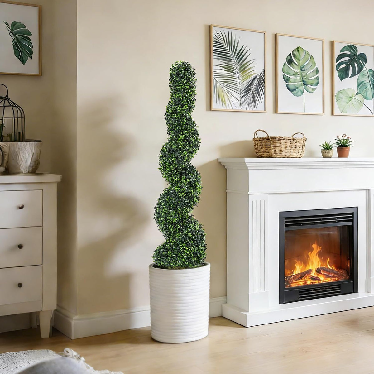 artificial spiral topiary trees set of 2, 4ft, side view