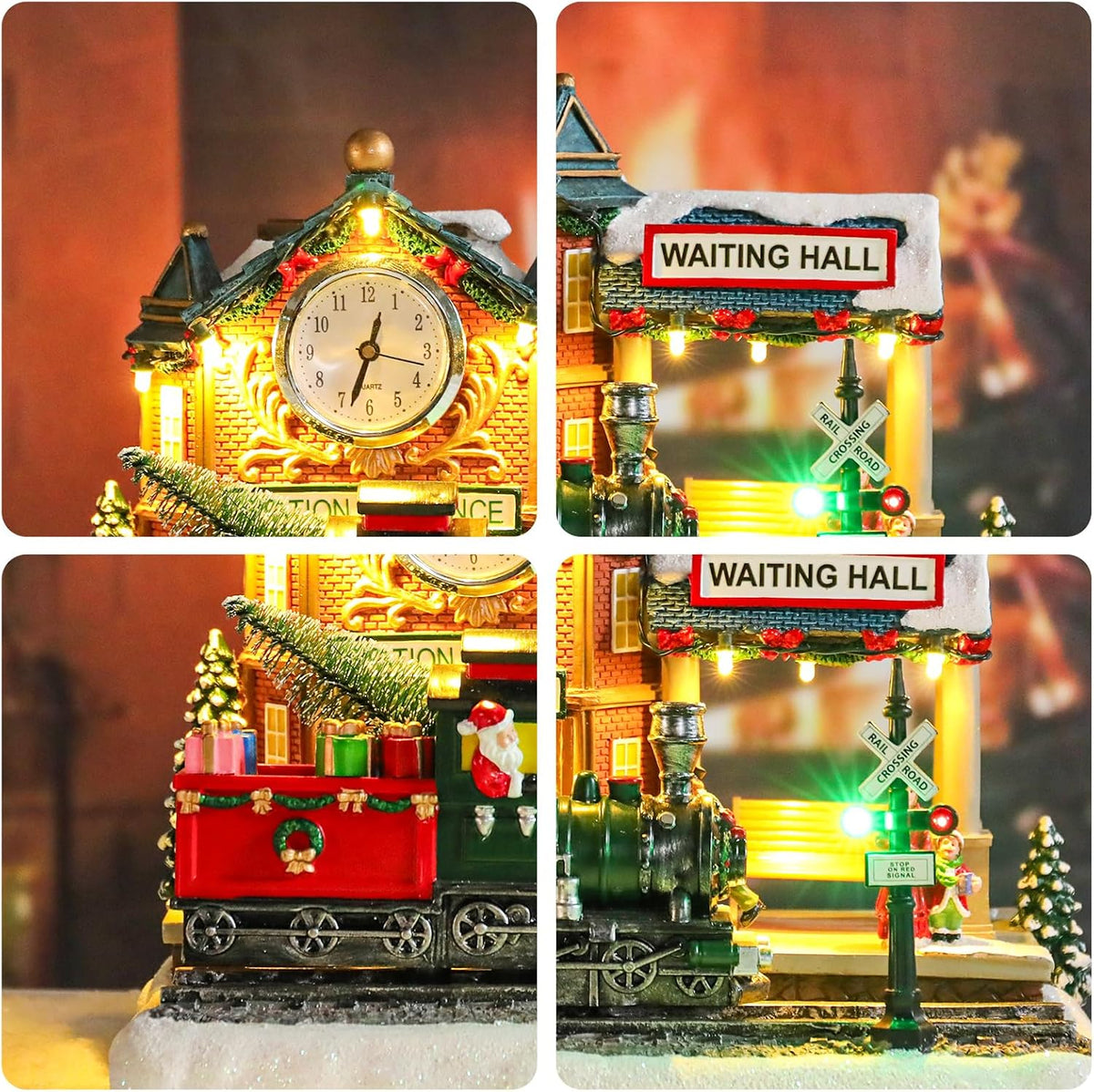 vipush christmas village house decorations resin railway station showing dimensions