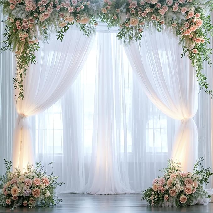 White Sheer Backdrop Curtains Tulle Backdrop Curtain for Parties Wedding White Backdrop Curtain for Birthday Party Baby Shower Photos Background Drape 20ft x 10ft(5ft x 10ft, 4 Panels)
