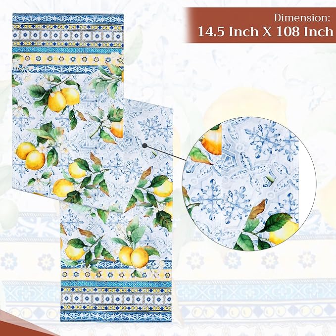 Maison d' Hermine Table Runner 100% Cotton Double Layer Table Runners 108 inches Long Decorative for Home Kitchen Dining Party Baby Shower Wedding Bridal Shower Spring Summer (Citrus, 14.50" x 108")