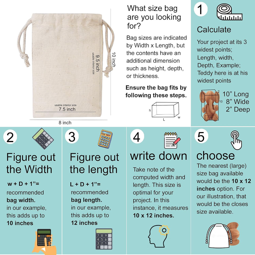 100Pcs 8 x 10 Inches Premium Cotton Muslin Double Drawstring Bags, Reusable B...