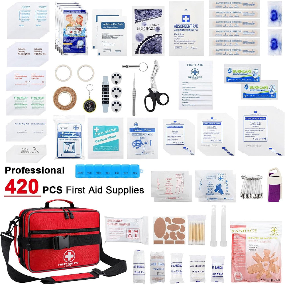 Poygik Premium 420-Piece Large First Aid Kit for Home, Car, Camping