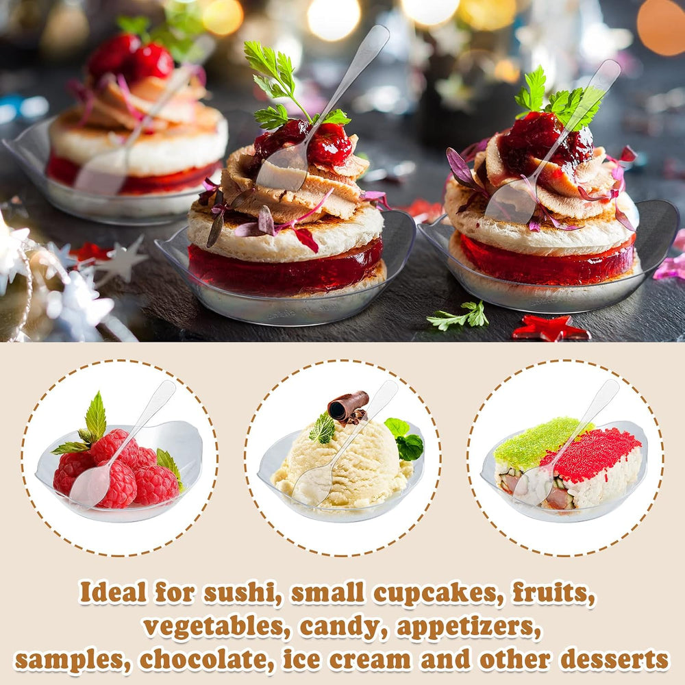 Potchen 300 Pack 3.1'' Mini Dessert Plates with Tasting Spoons Mini P...