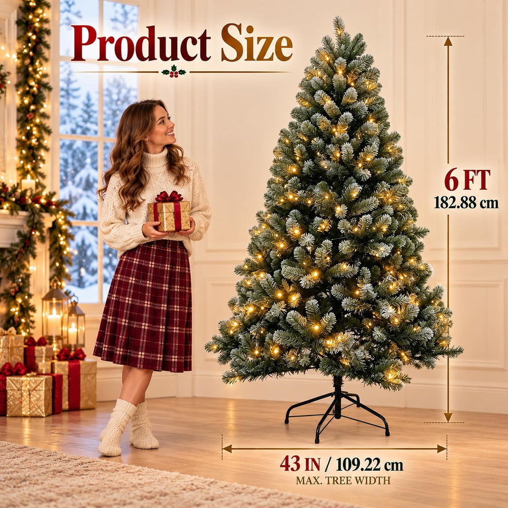 6FT Pre-Lit Frosted Artificial Christmas Tree with 250 Warm White LED Lights,...