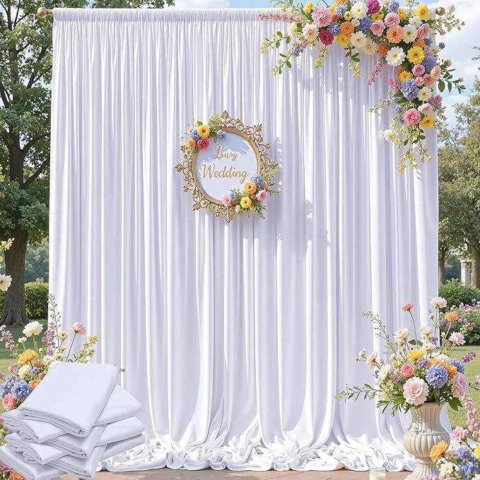 30×12 ft White Wrinkle Free Backdrop Curtain, Soft Silky Easy to Drape Wedding Drapes for Backdrop, 6 Panels 12ft Long Backdrop Curtains for Parties Birthday Baby Shower Photo Photography Backgrounds