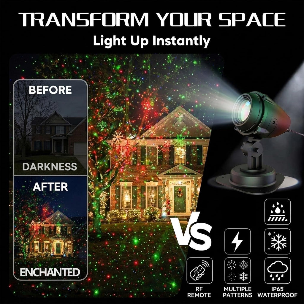 Laser Christmas Projector Lights, RGB 3-Color Moving Star Effect, Aluminum