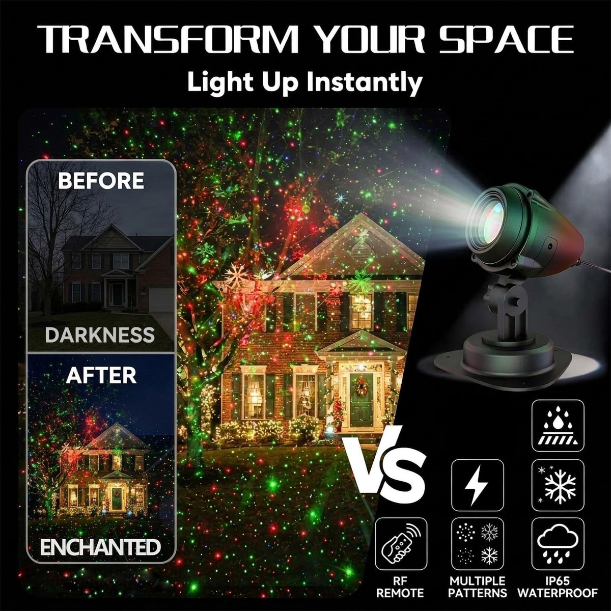 Laser Christmas Projector Lights, RGB 3-Color Moving Star Effect, Aluminum