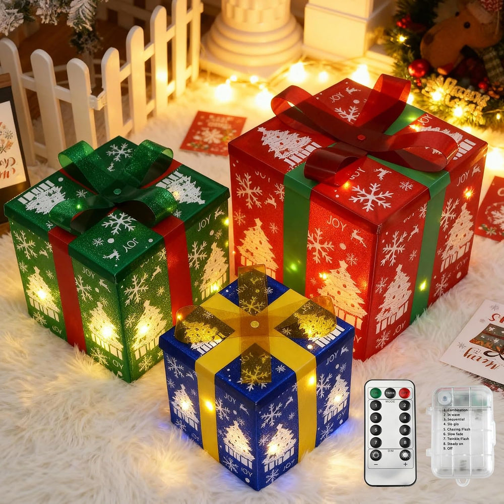 Set of 3 Christmas Lighted Gift Boxes, (3-Piece), Outdoor Christmas Decoratio...