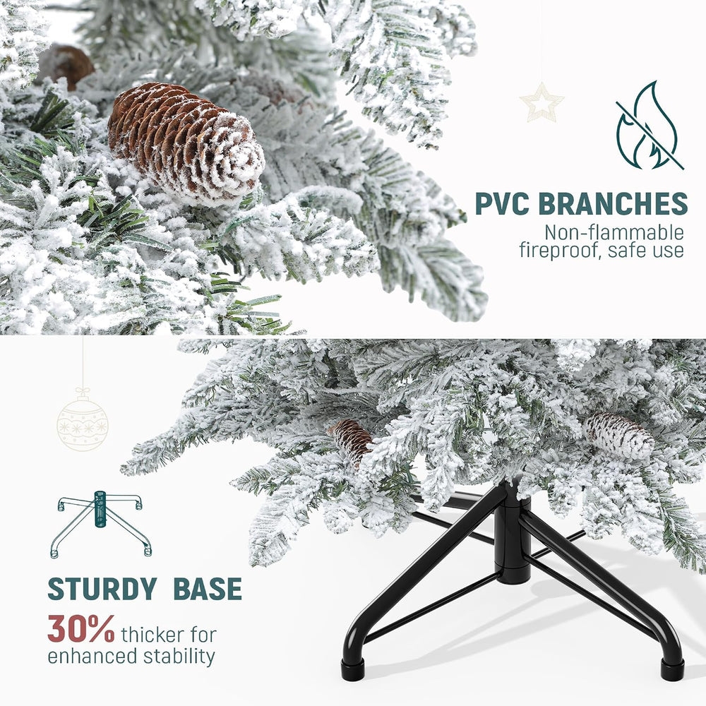 YITAHOME 9ft Prelit Flocked Drooping Pencil Christmas Tree with Pine Cone