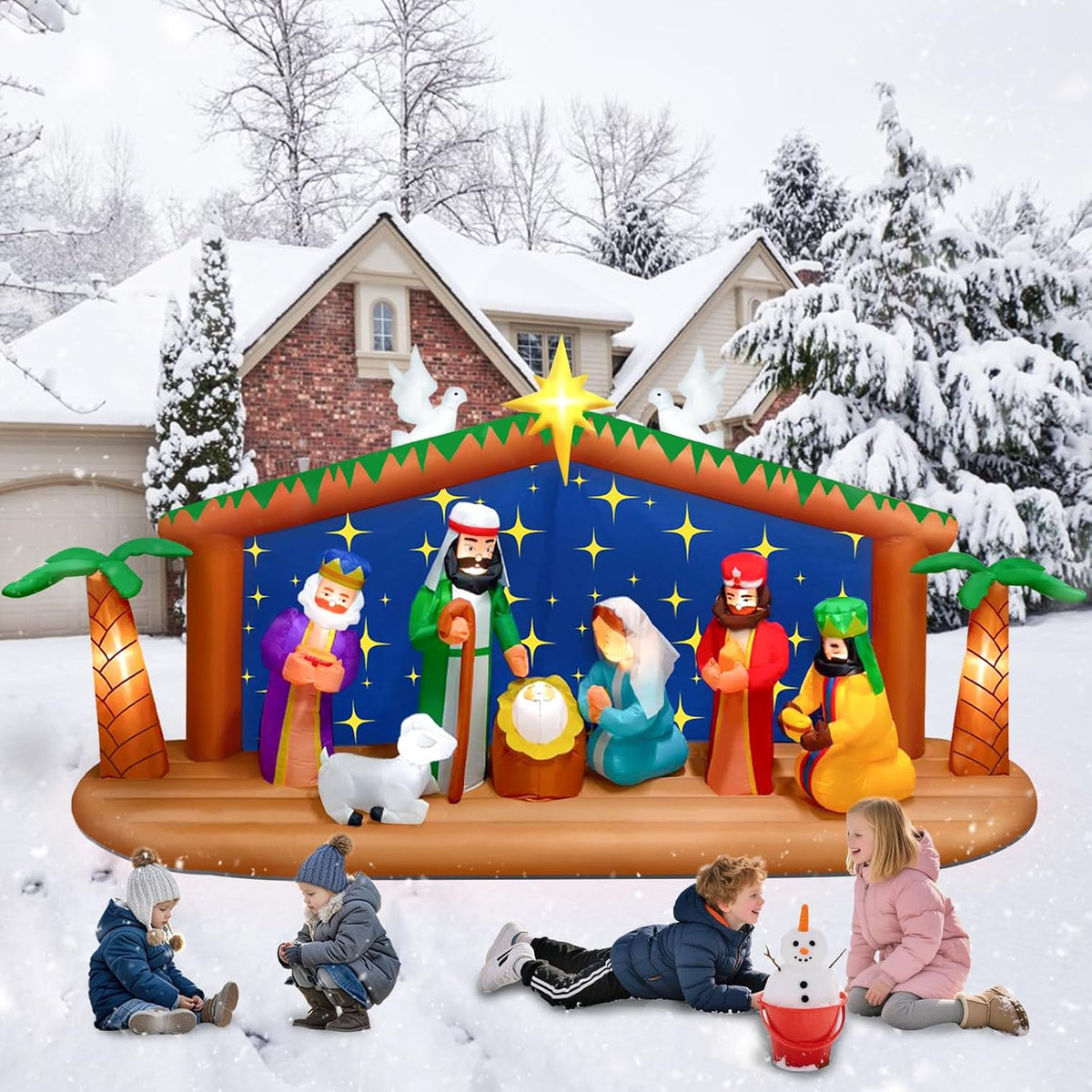 kalolary 12ft long christmas inflatable nativity scene, side view