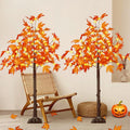 2 Pack 4FT Lighted Maple Tree 100 LED Artificial Fall Tree for Home Decor