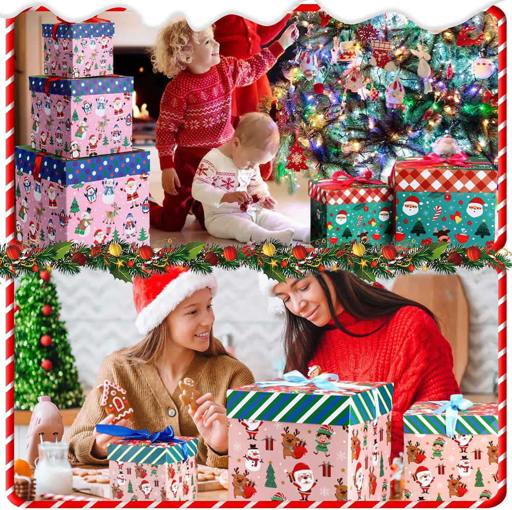 Tenceur 16 Sets Christmas Nesting Gift Boxes with Bow Lids, 4 Styles Xmas