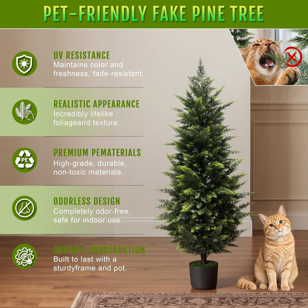 4FT Set of 2 Artificial Cedar Trees Outdoor, Fake Pine Tree for Front Porch