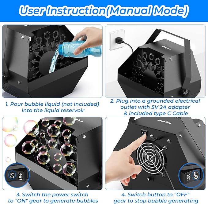 Theefun Bubble Machine: Remote Control 750ML Metal Bubble Blower Wireless USB Plug-in or 4 Batteries Operated High Bubble Output Automatic Bubble Maker for Party Wedding Birthday Indoor Outdoor Use