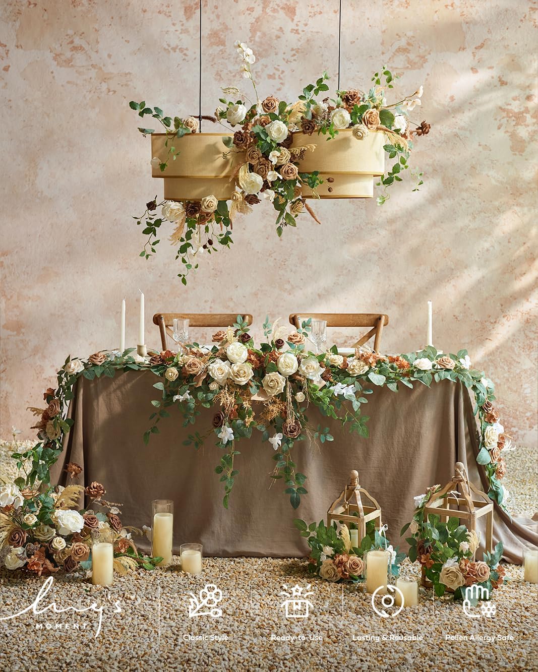 Ling's moment Brown Artificial Flower Garland Wedding Arch 9 FT