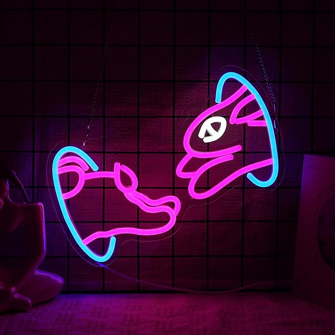 Easter Bunny Neon Sign Trendy Bunny Crossing Hole LED Light Sign for Wall Decor Dimmable Pink Rabbit Neon Light Sign for Bedroom Classroom Bar Man Cave Birthday Party Easter Gift Boy Girl